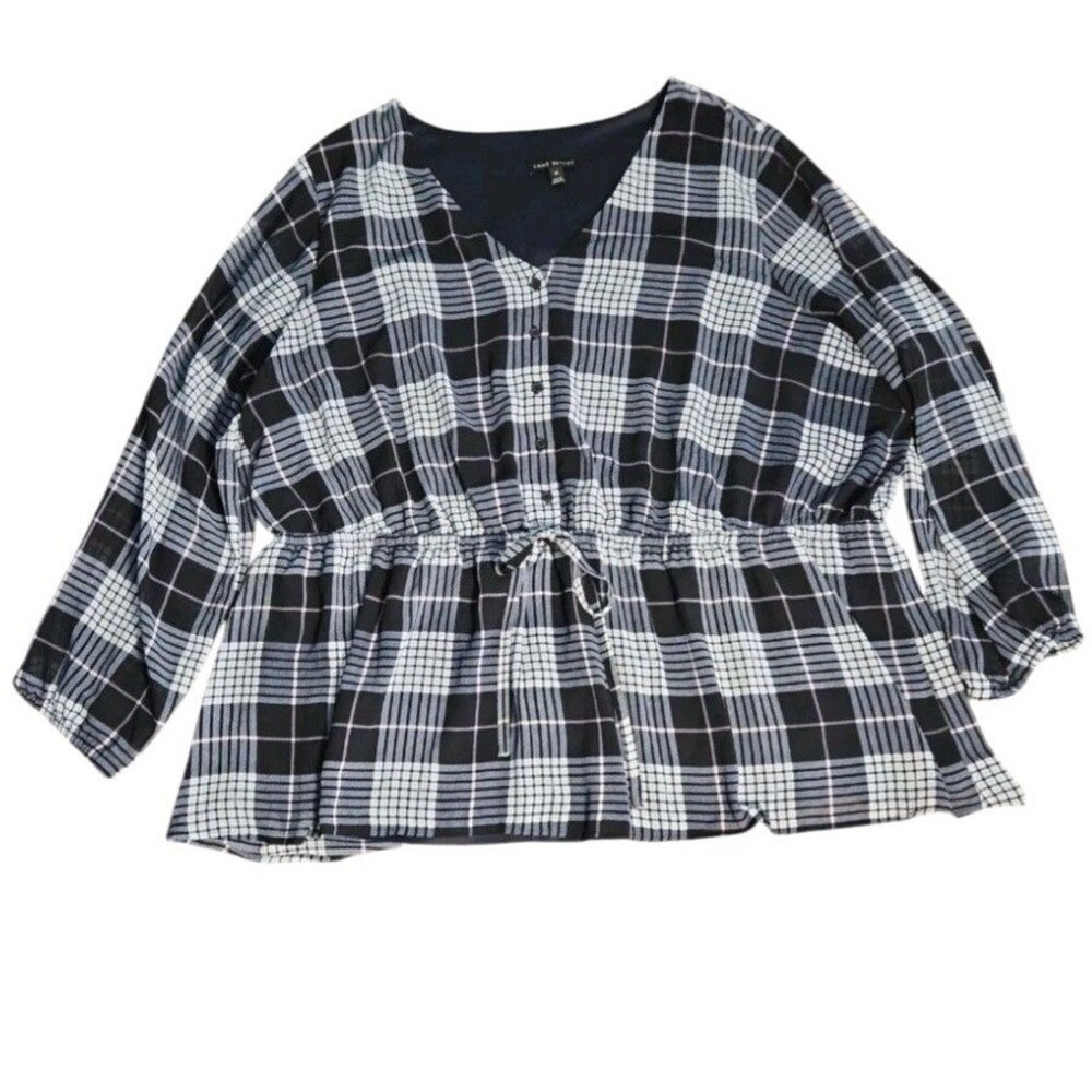 Lane Bryant Plaid Blue Long Sleeve Pullover Blouse Women Size 26 Equal to 4X